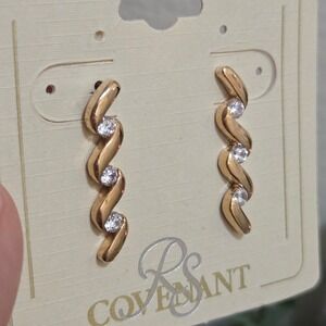 Vintage Covenant Earrings Gold color Cubic Zirconia Fashion jewelry 80s style